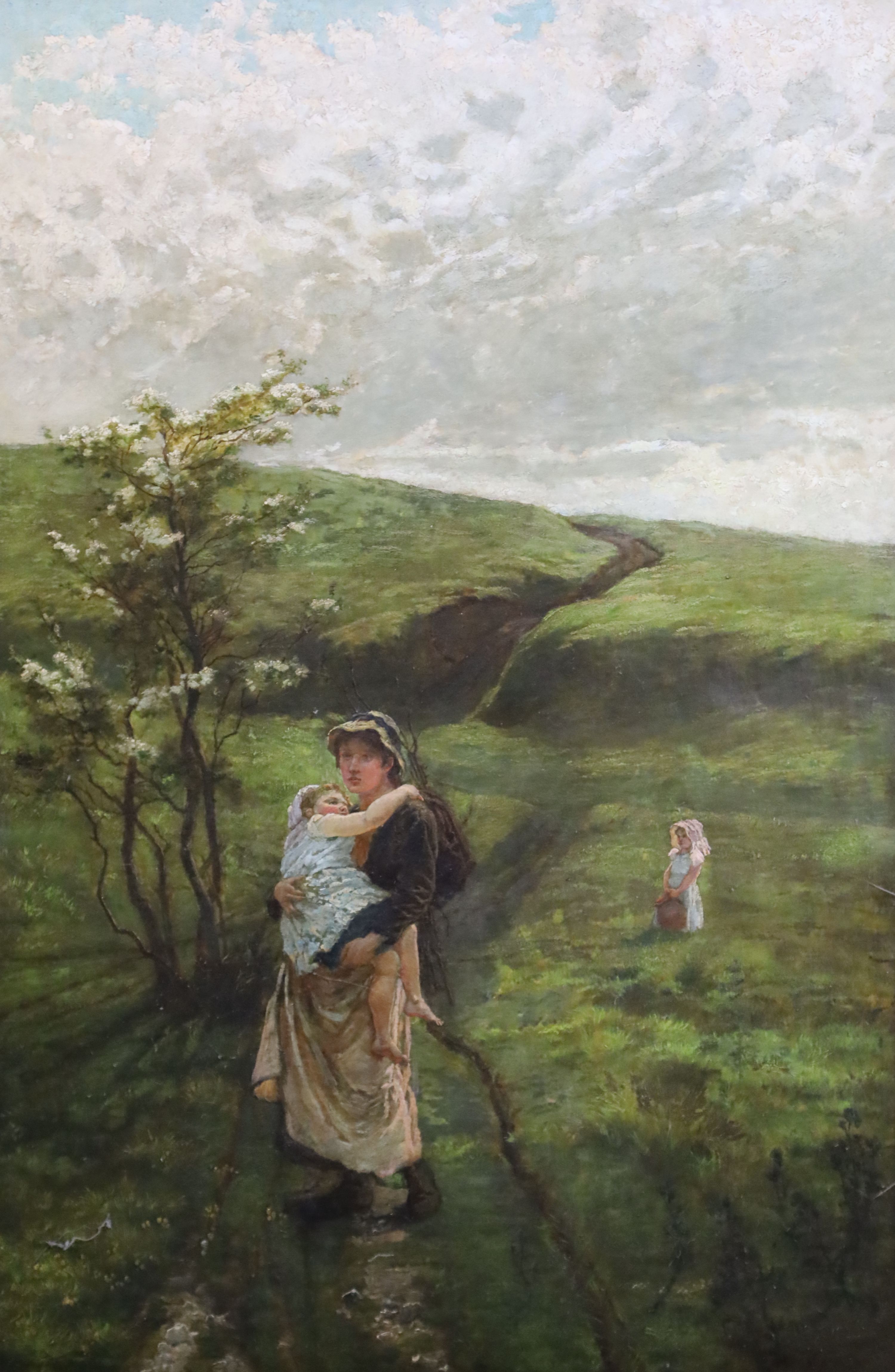 Alice Mary Havers (1860-1890) Gleaner and her children in a landscape 35.5 x 23.5in.
